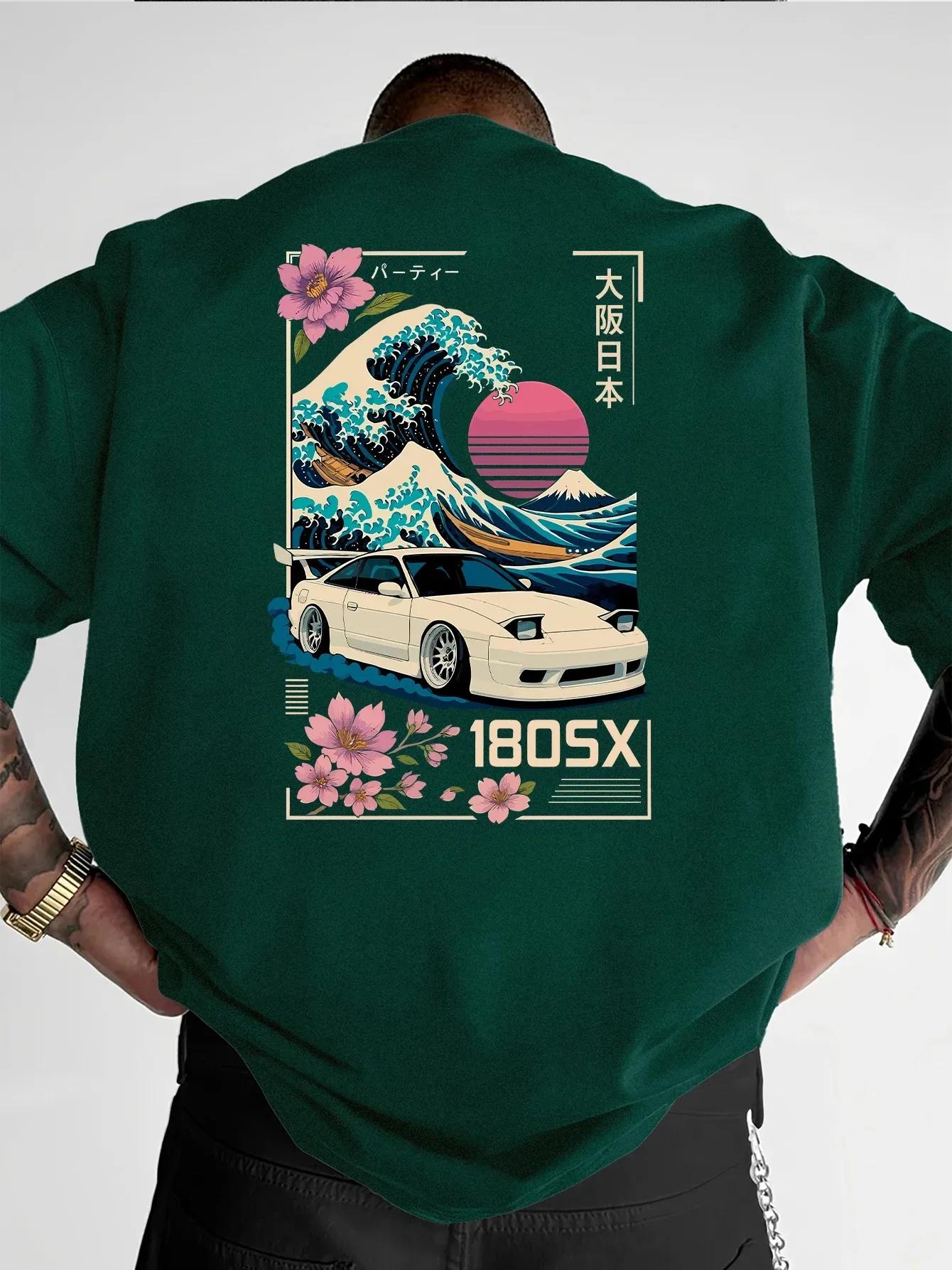 T-shirt à manches courtes pour hommes, imprimé japonais Ukiyo-e JDM Car Culture Trend, vêtements de