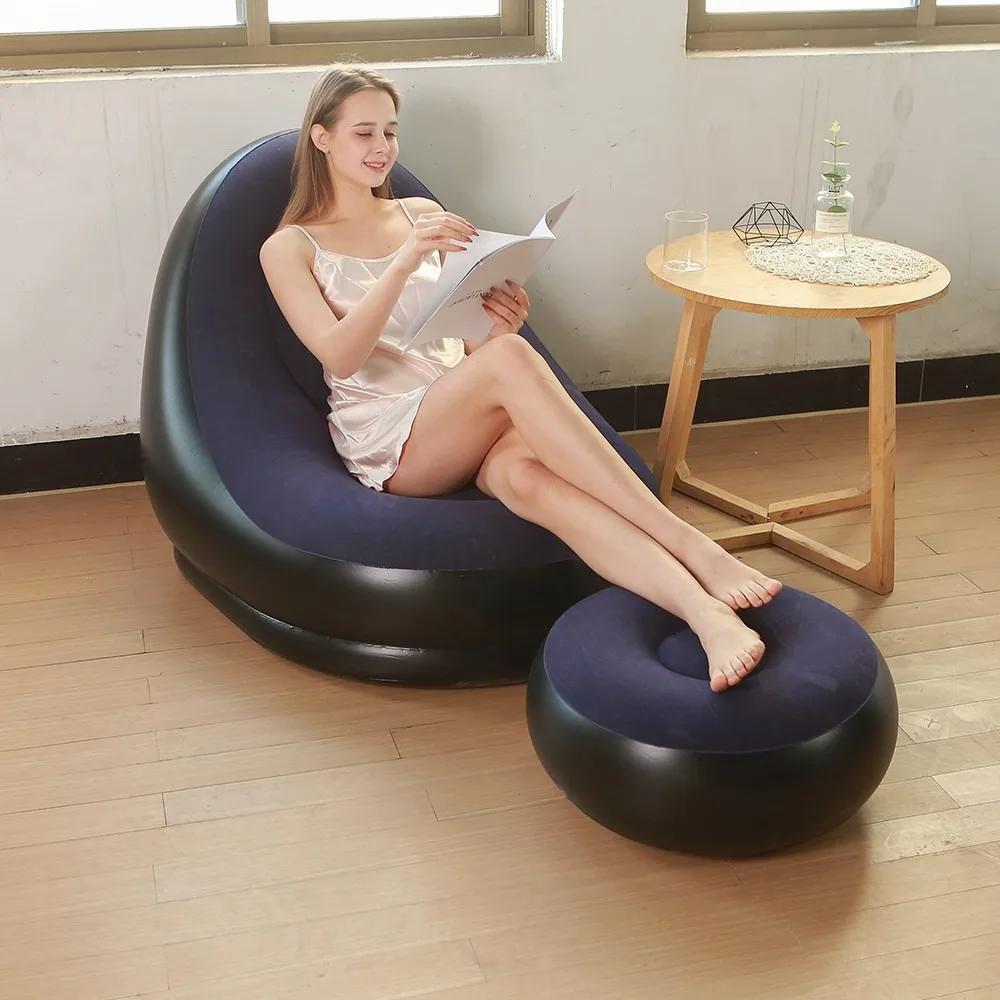 Chaise longue gonflable paresseuse pour adultes, canapé paresseux Portable pliable avec tabouret, ca