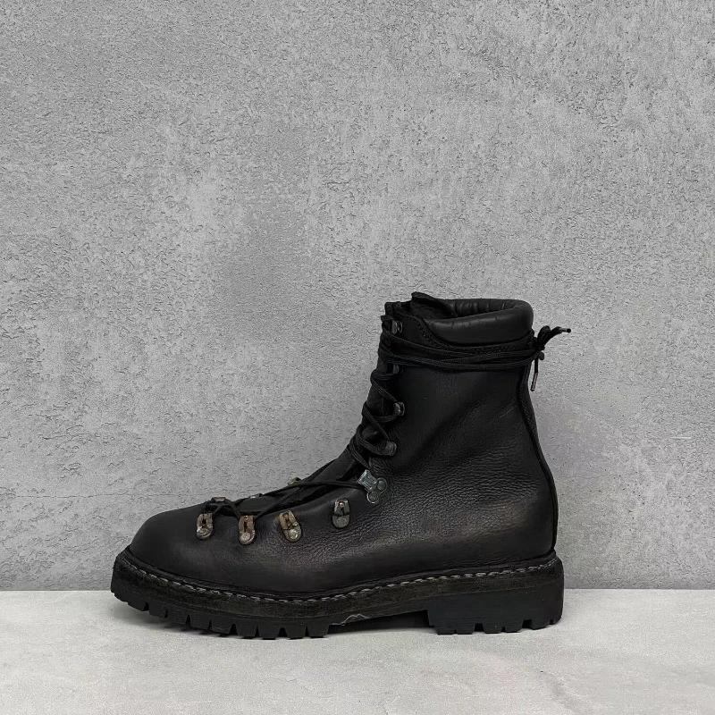 Bottes de moto en cuir véritable pour hommes, chaussures d'alpinisme à lacets en métal, bottes de ra