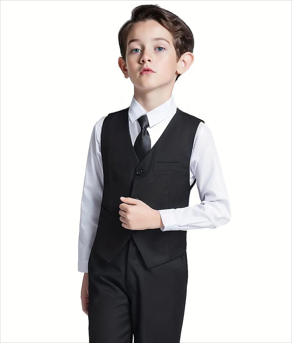 Costumes pour garçons, veste 4 pièces, gilet, pantalon, cravate, robe aléatoire pour adolescents, sp