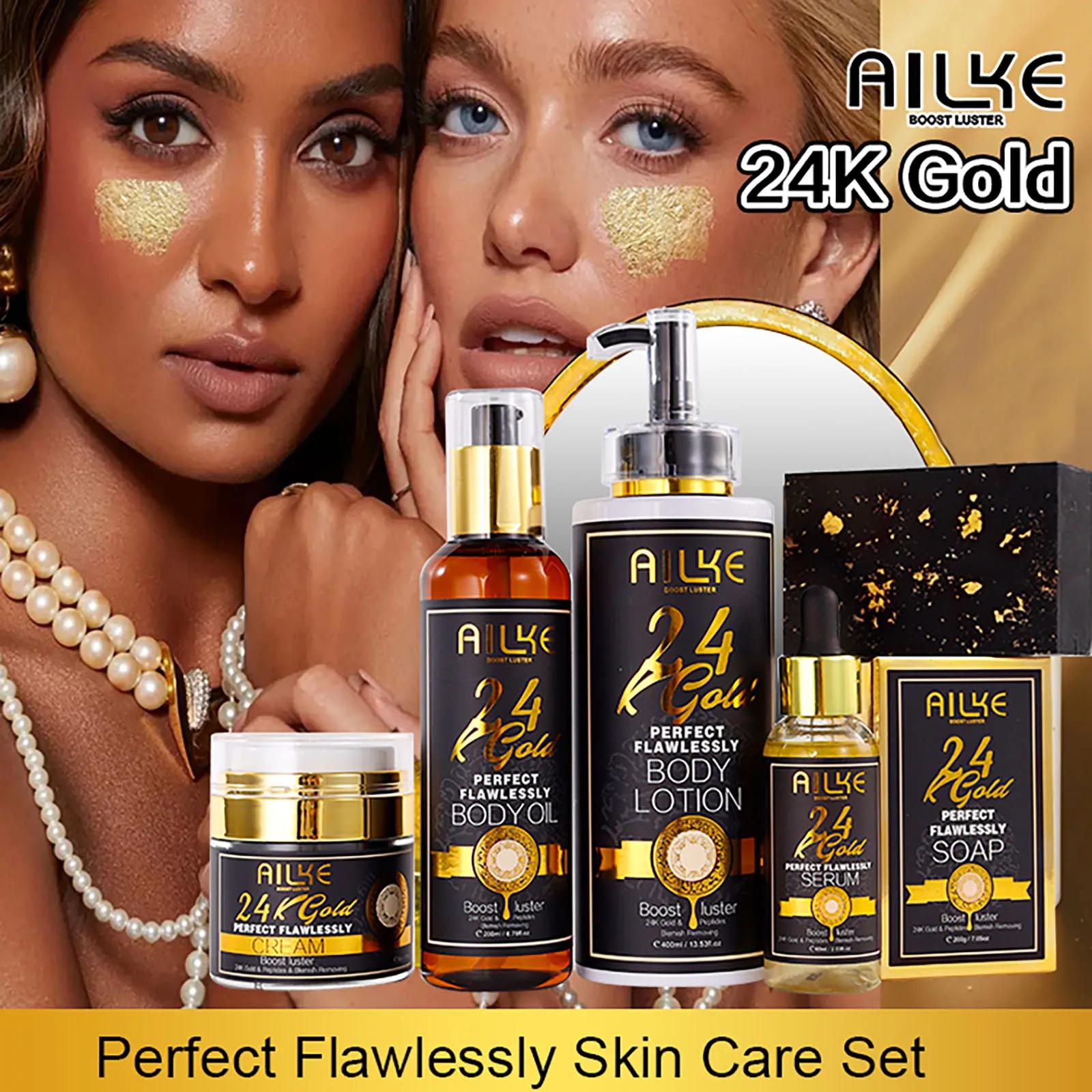 AILKE 24K Glod Gamme de soins pour la peau impeccable, blanchissant la peau, réduit les taches foncé