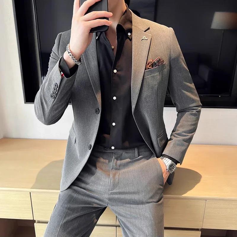 (Veste + pantalon) haut de gamme marque Boutique couleur unie hommes décontracté bureau d'affaires c