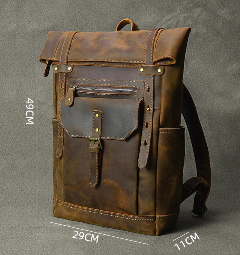 Sac à dos rétro en cuir véritable pour hommes, grand sac de randonnée, sac à dos de voyage en cuir d