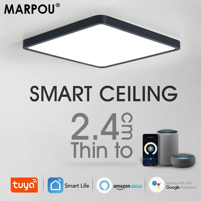 MARPOU Tuya plafonnier LED intelligent Grain de bois App commande vocale Alexa/Google télécommande p
