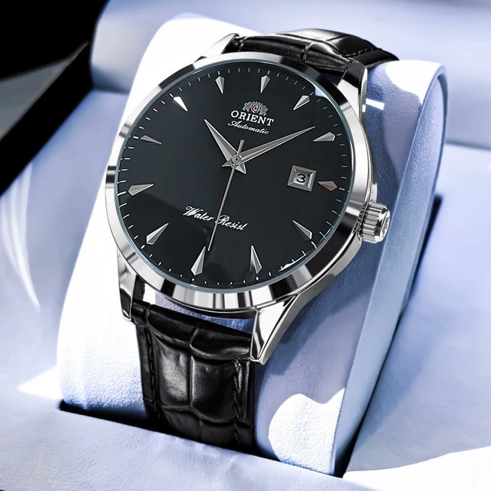 Montre automatique pour hommes Orient, bracelet en acier inoxydable à cadran noir, montre-bracelet d