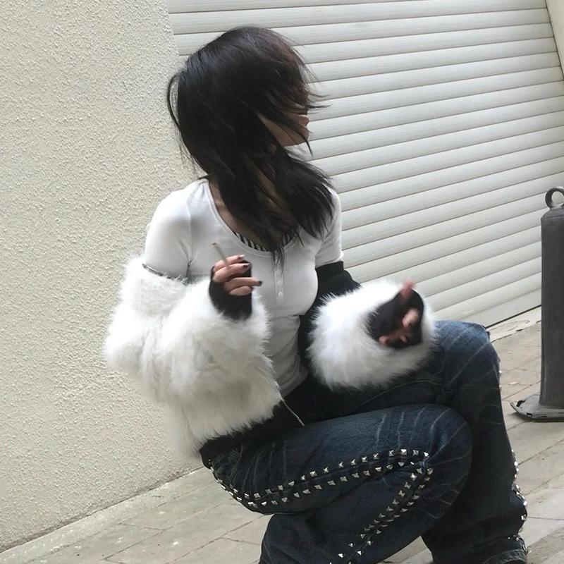 Karrcat Trashy Y2k T-shirt imprimé crâne Grunge esthétique faux deux pièces hauts Vintage années 200