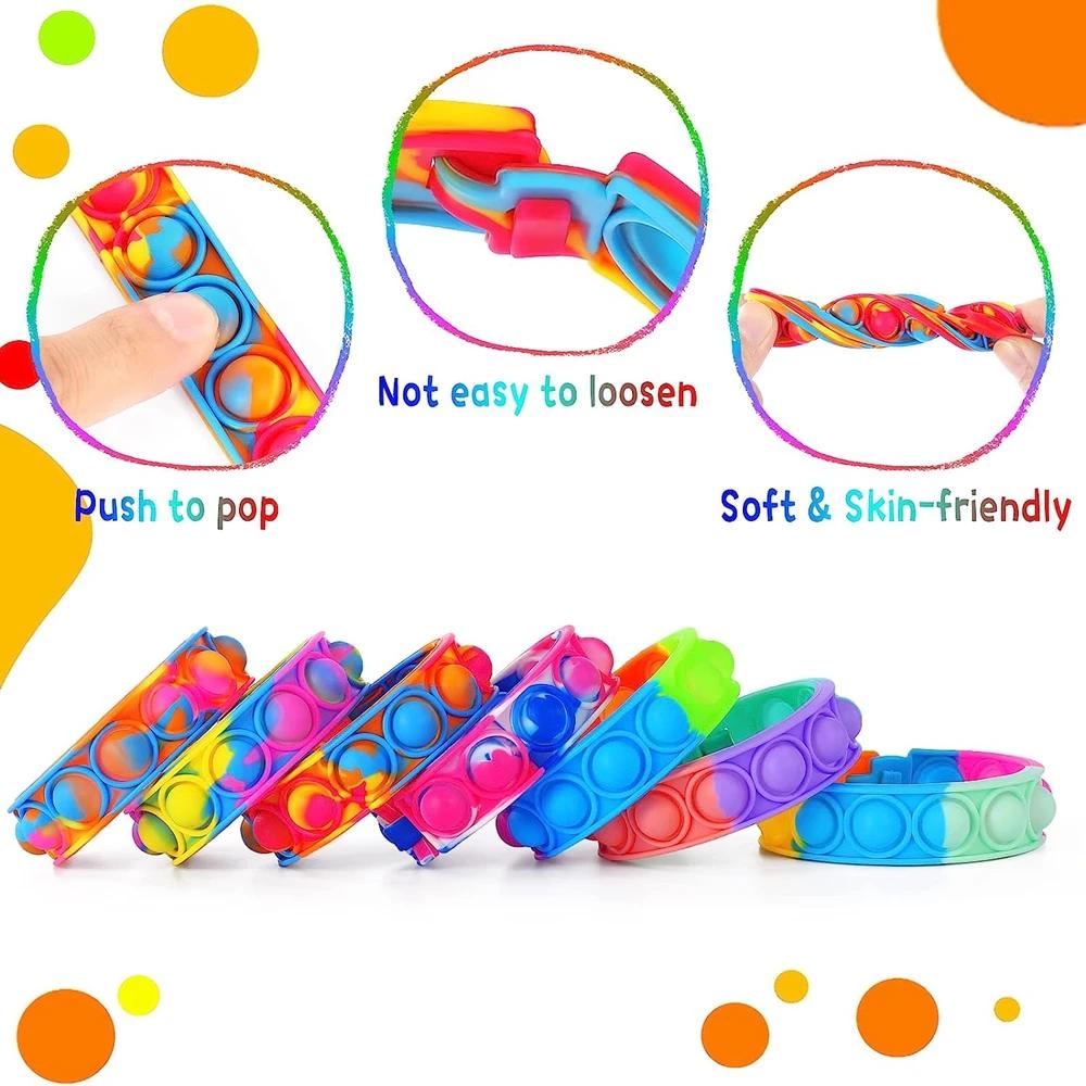 12 pièces Fidget Toys Pop Bracelet cadeaux de fête Bracelets à bulles Push Poping sensoriel anti-Str