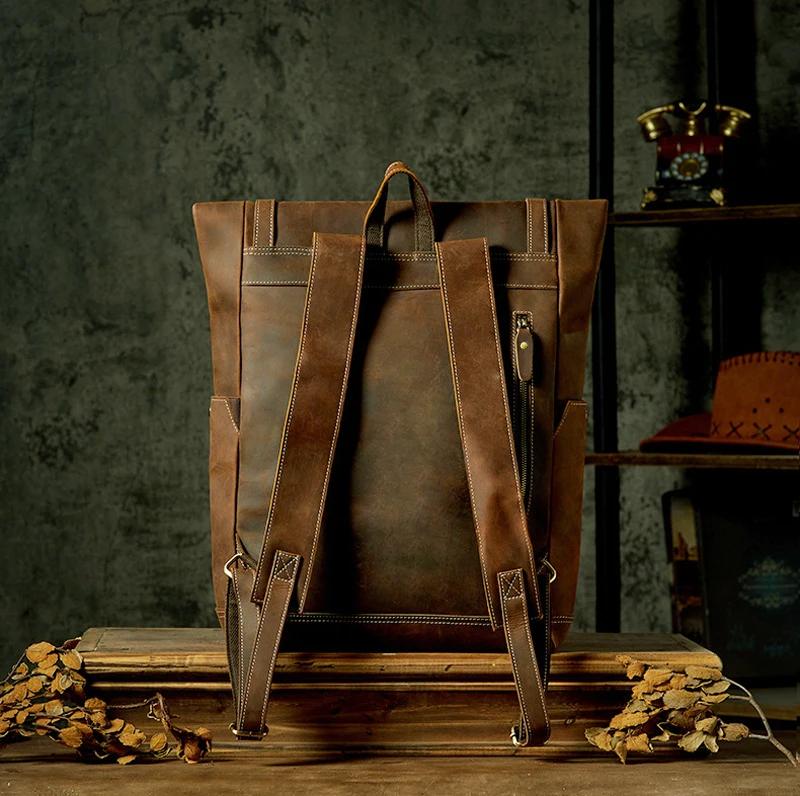 Sac à dos rétro en cuir véritable pour hommes, grand sac de randonnée, sac à dos de voyage en cuir d