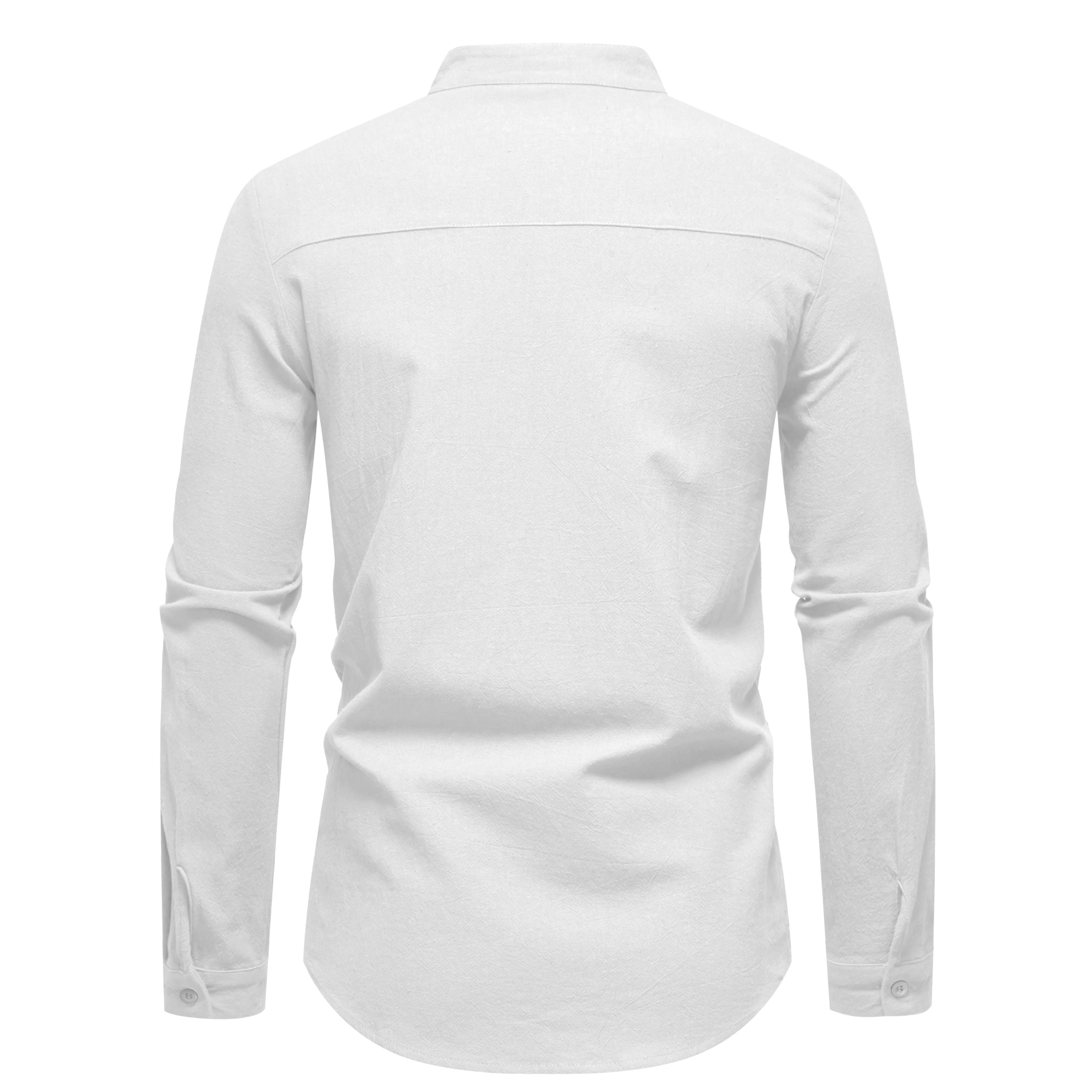 Printemps hommes à manches longues col montant couleur unie chemise décontractée hommes pur coton mo