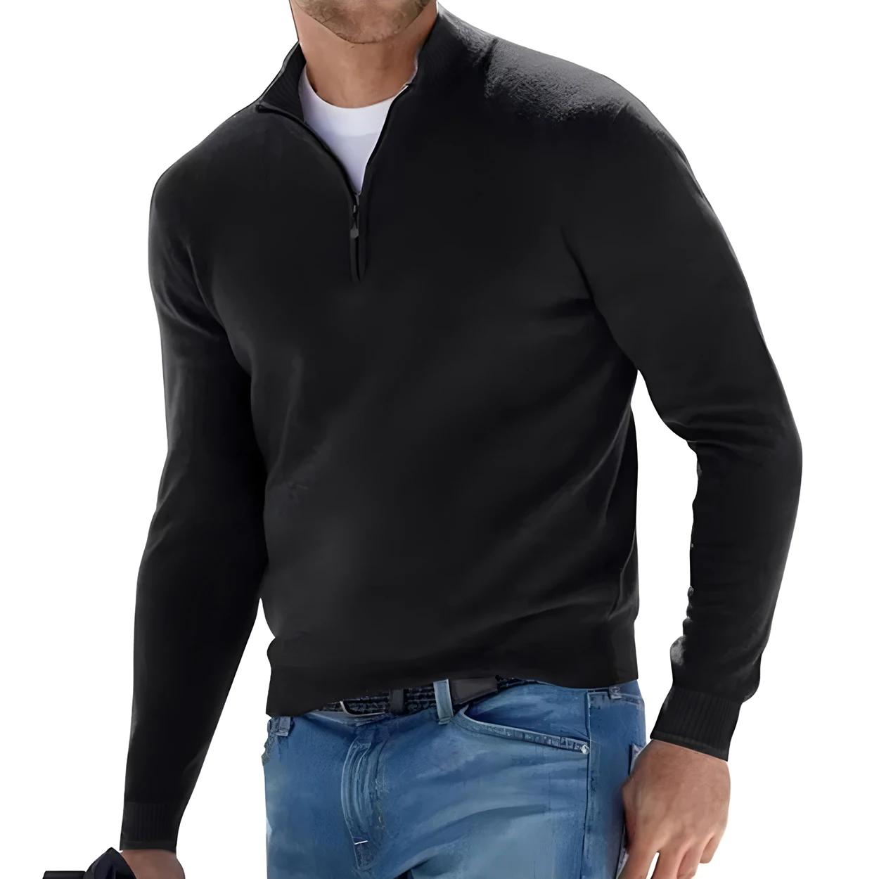 Pull à manches longues pour hommes, couleur unie, demi-fermeture éclair, col en v, tricoté, surdimen