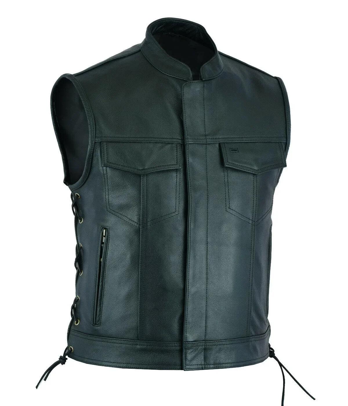 Gilet en cuir Punk mode manteau décontracté moto gilet hommes solide gilet flotte