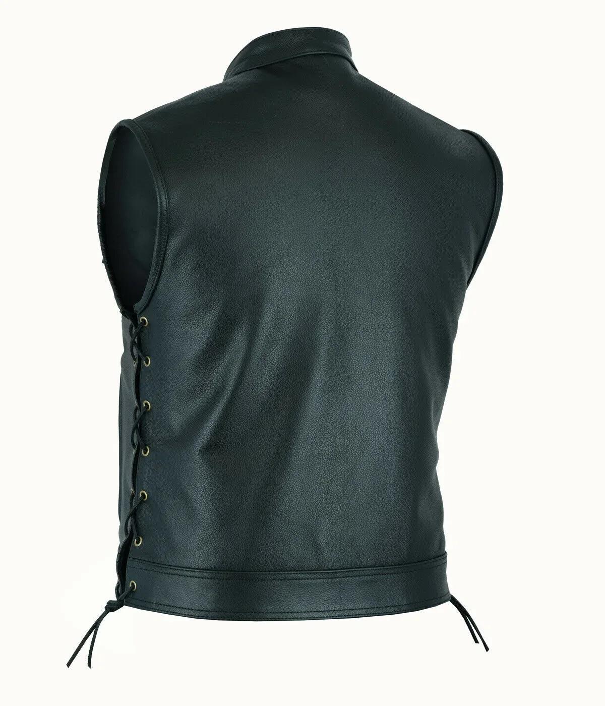 Gilet en cuir Punk mode manteau décontracté moto gilet hommes solide gilet flotte