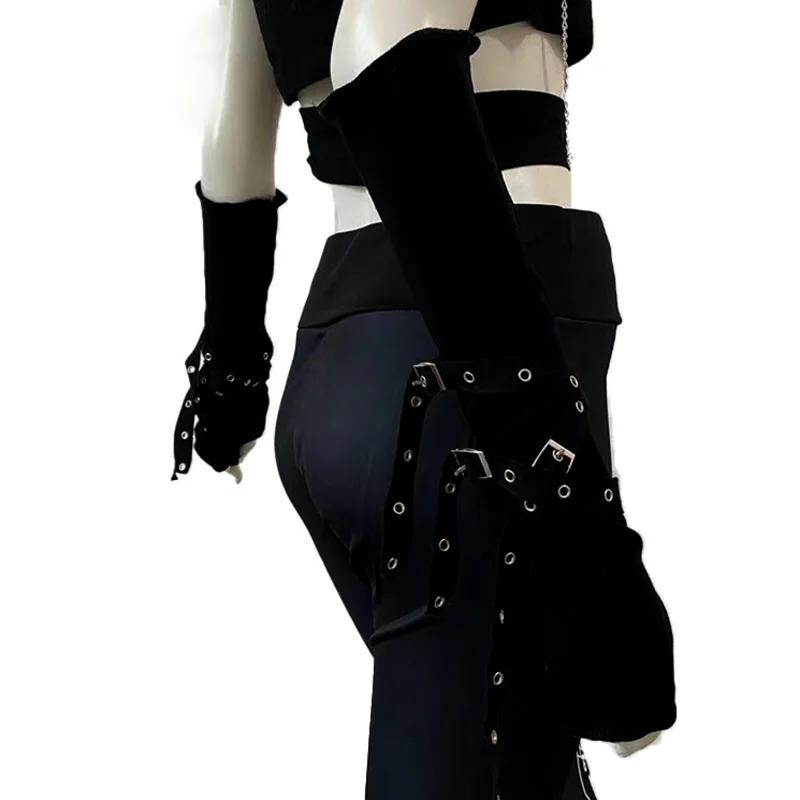 Mancommuniste gothiques noires unisexes, manchette de protection solaire, gants à demi-doigts Haraju
