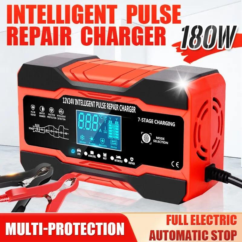 Chargeur de batterie de voiture numérique entièrement automatique, réparation d'impulsions, AGM, GEL