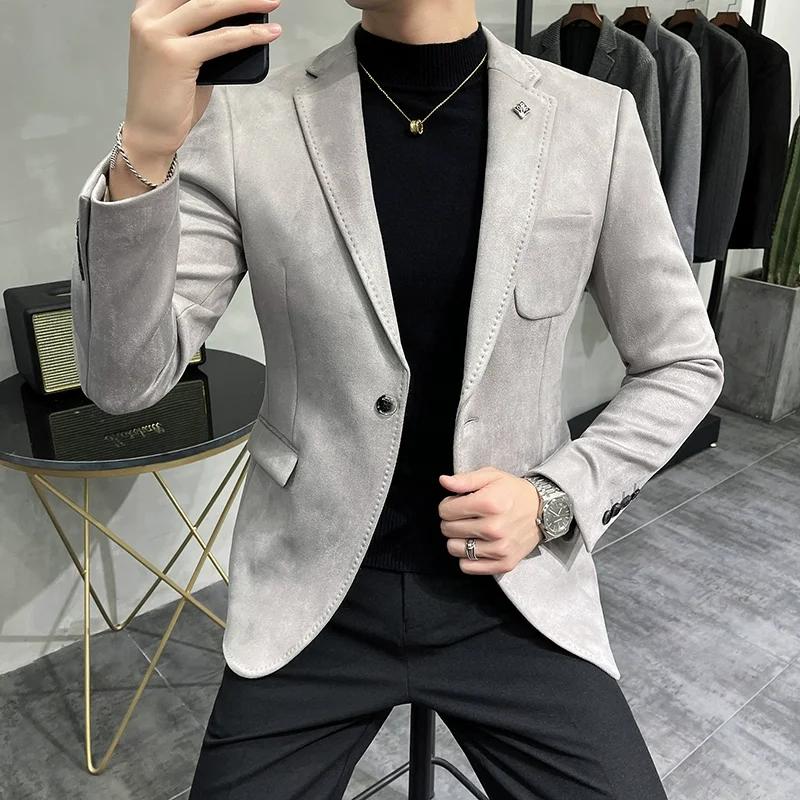 Veste polaire en peau de cerf pour hommes, manteau de costume, Blazer, affaires, loisirs, coupe cint