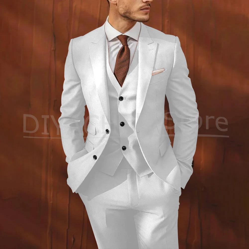Élégant solide hommes costumes 3 pièces simple boutonnage pic revers smoking marié fête de mariage C