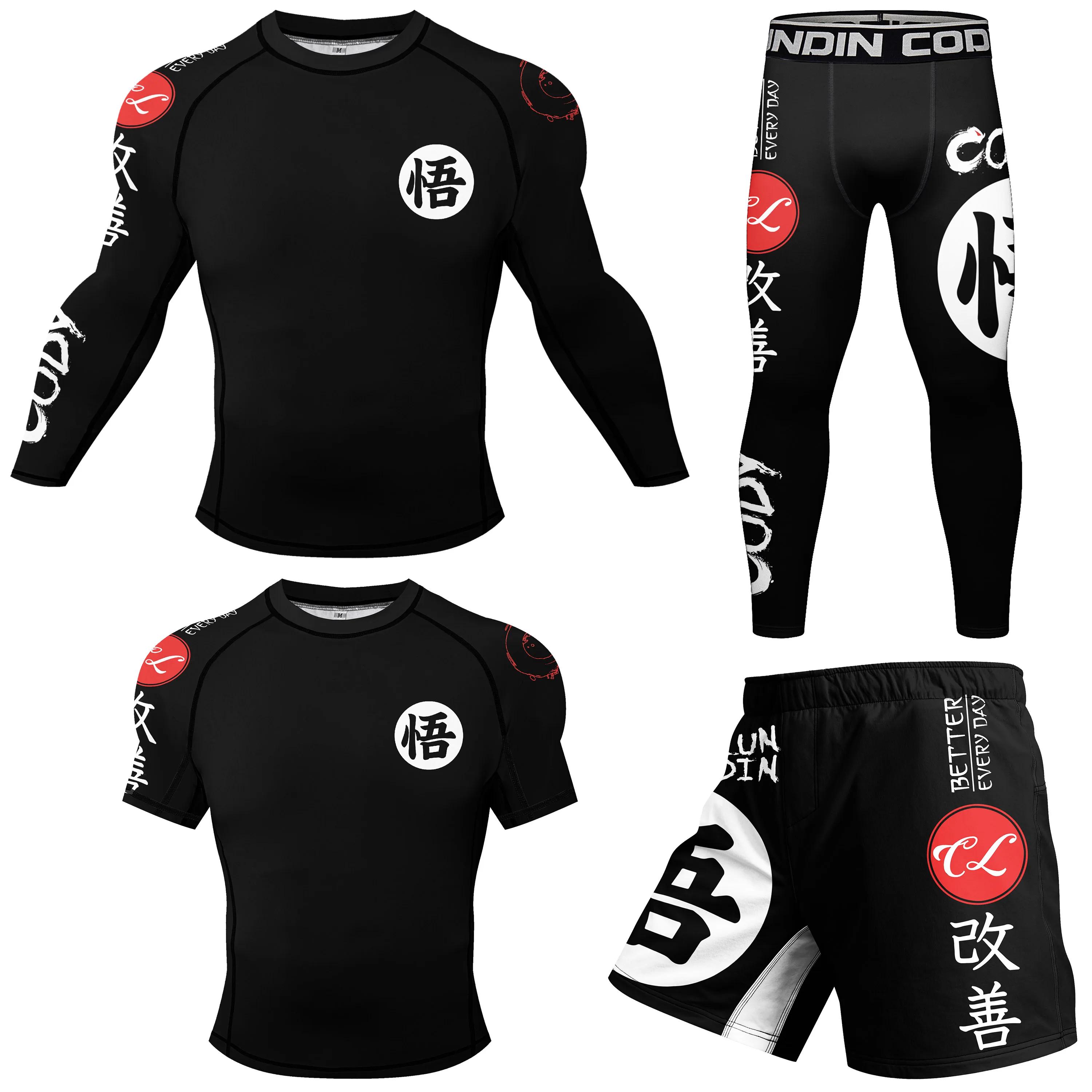 MMA Rash Guard Set pour hommes, caoutchouc antidérapant, sublimation en gros, manches courtes, garde