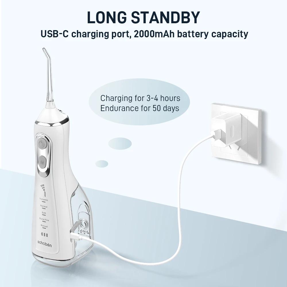 Irrigateur dentaire Portable, fil dentaire, Rechargeable par USB, 4 buses, Jet d'eau, réservoir d'ea