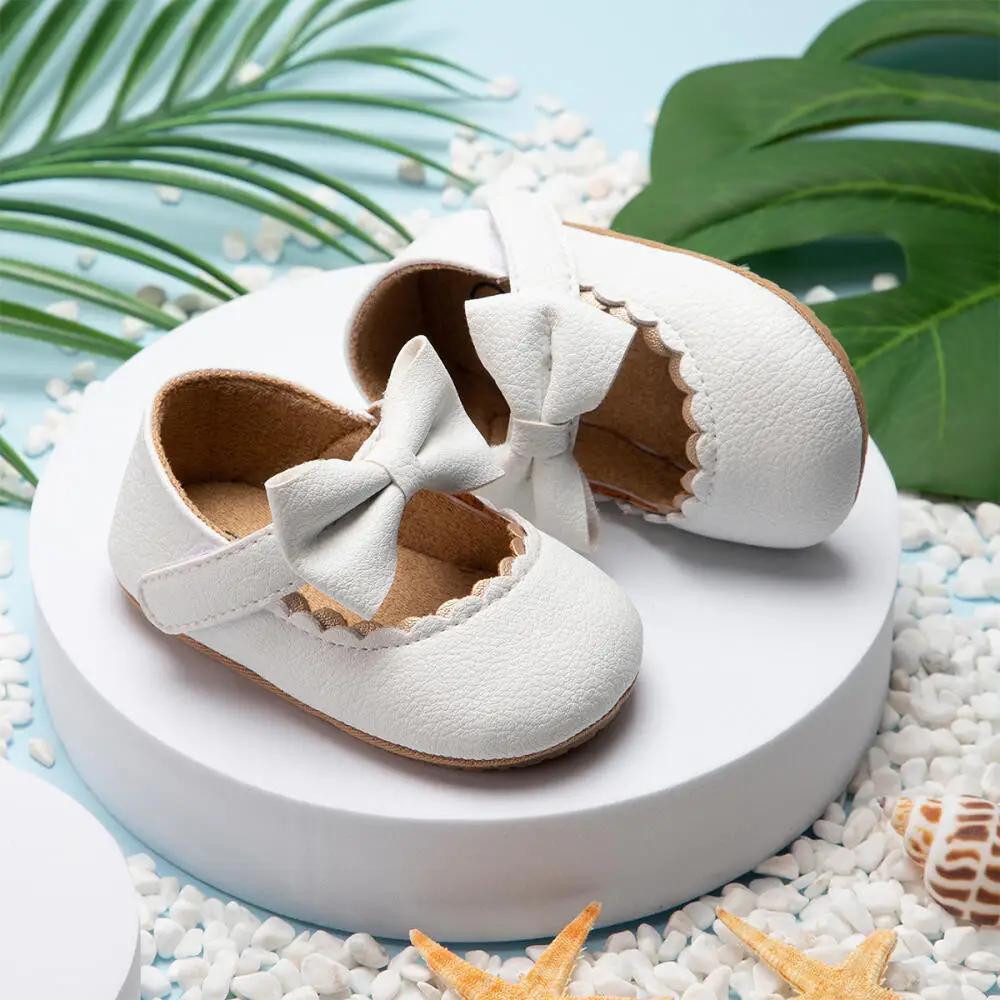Chaussures de marche rétro pour nouveau-né, chaussures de princesse avec nœud de couleur unie, antid