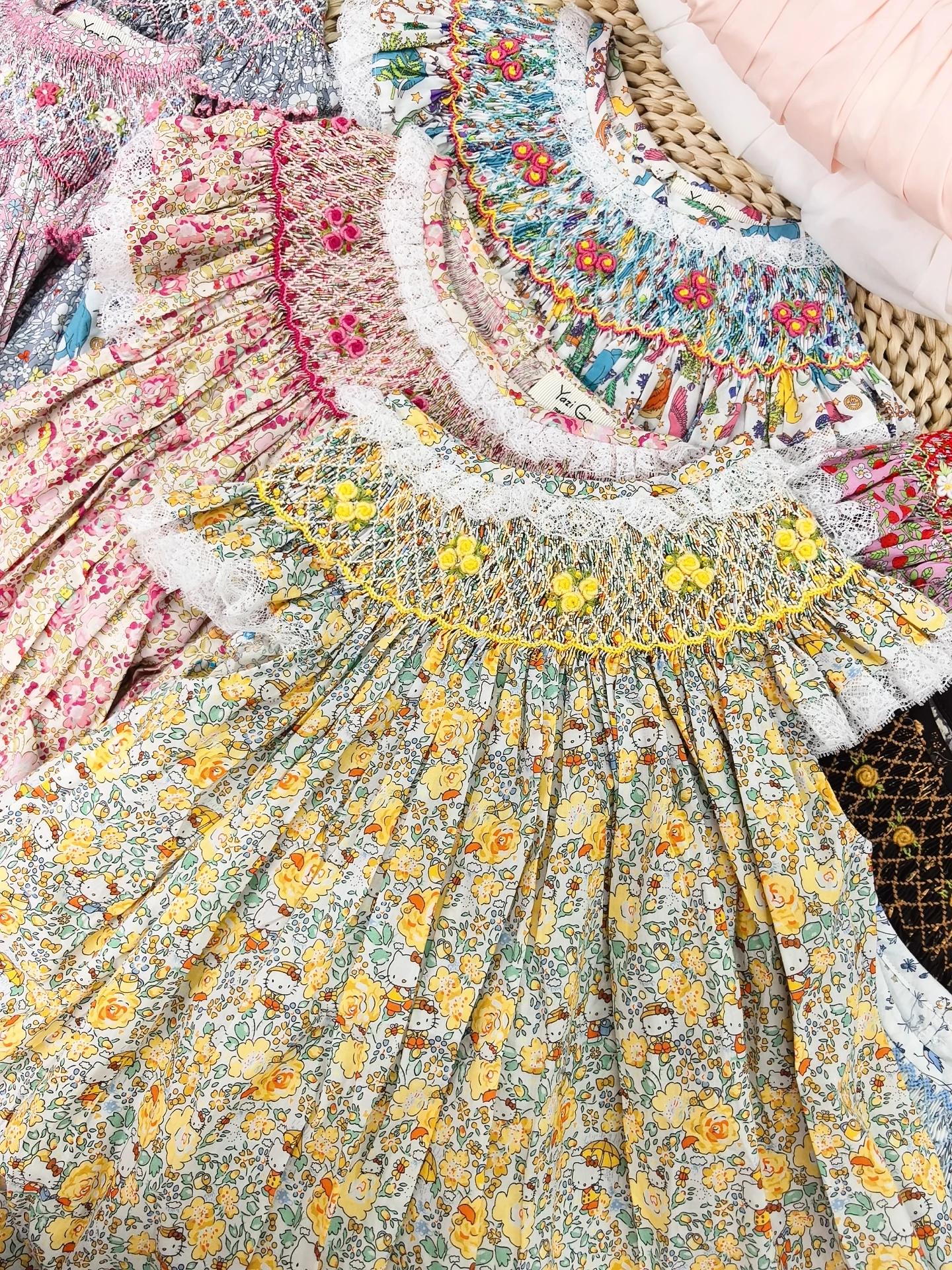 Robe smockée en pur coton pour filles, douce et respirante, brodée à la main, rétro, robe de princes