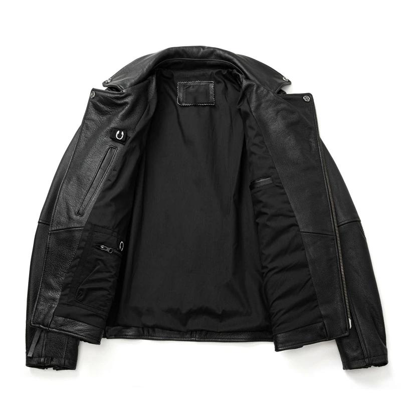 Veste de motard en cuir naturel pour homme, couche supérieure, cuir de vachette, rétro, pierre tremp