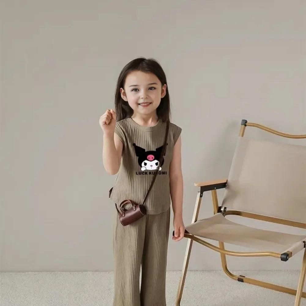 Ensemble 2 pièces été 2026 Kuromi Anime Kawaii : Débardeur et pantalon en soie glacée pour bébé, vêt