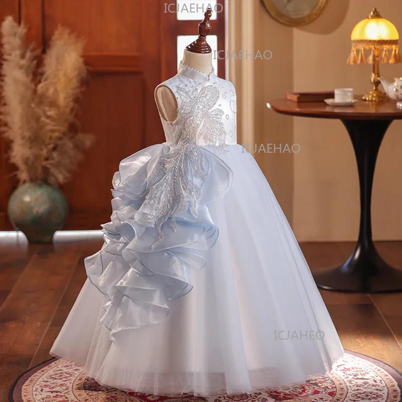 Nouvelle Robe de Soirée pour Enfants 2026, Col Mandarin, Sans Manches, Longue, Élégante, Robe de Pri