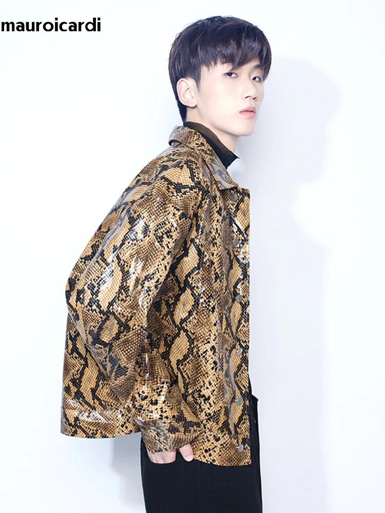 Mauroicardi printemps automne ample Cool brillant coloré peau de serpent imprimé veste en cuir Pu ho