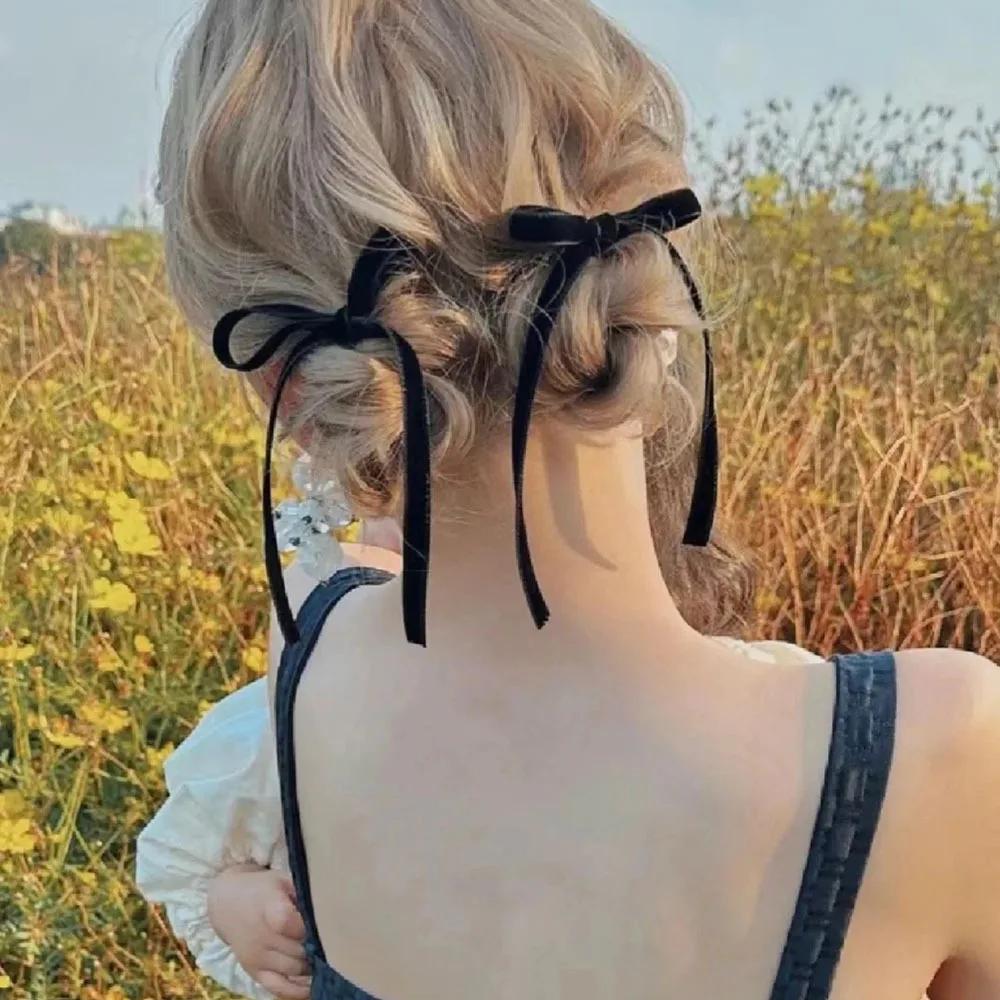 2/8 pièces de nœuds en velours noir tendance pour femmes et filles, accessoires pour cheveux de fête