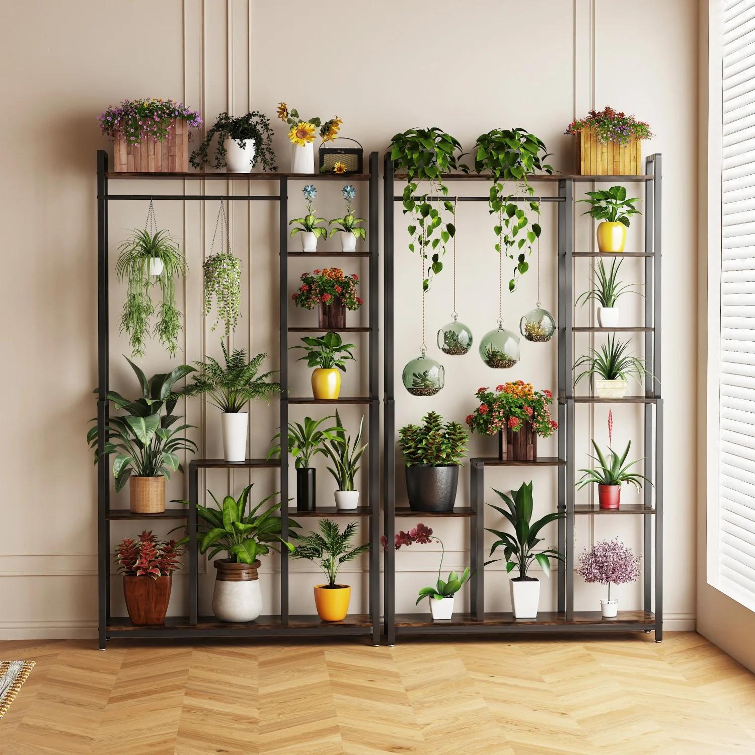 Support pour plantes d'intérieur de 180CM de haut, avec étagères et tige suspendue, support à fleurs