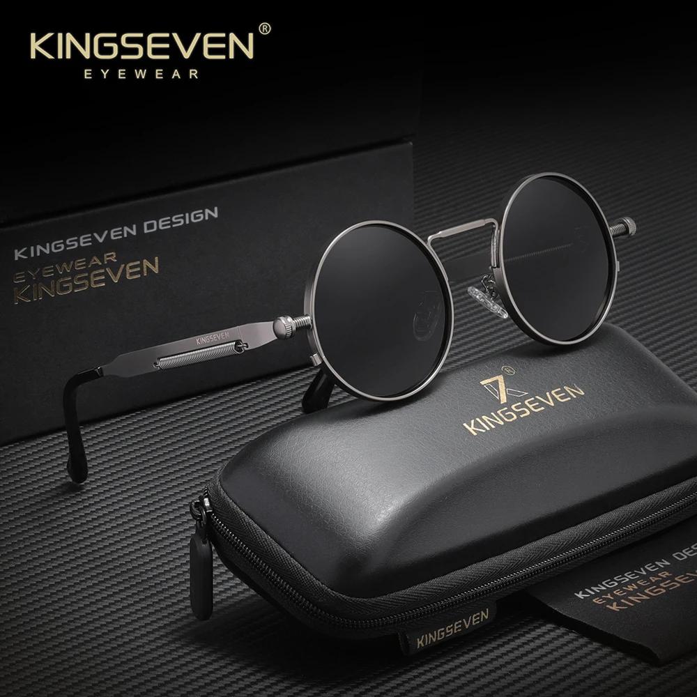 KINGSEVEN Lunettes de soleil rondes gothiques steampunk pour hommes et femmes, accessoire de style r