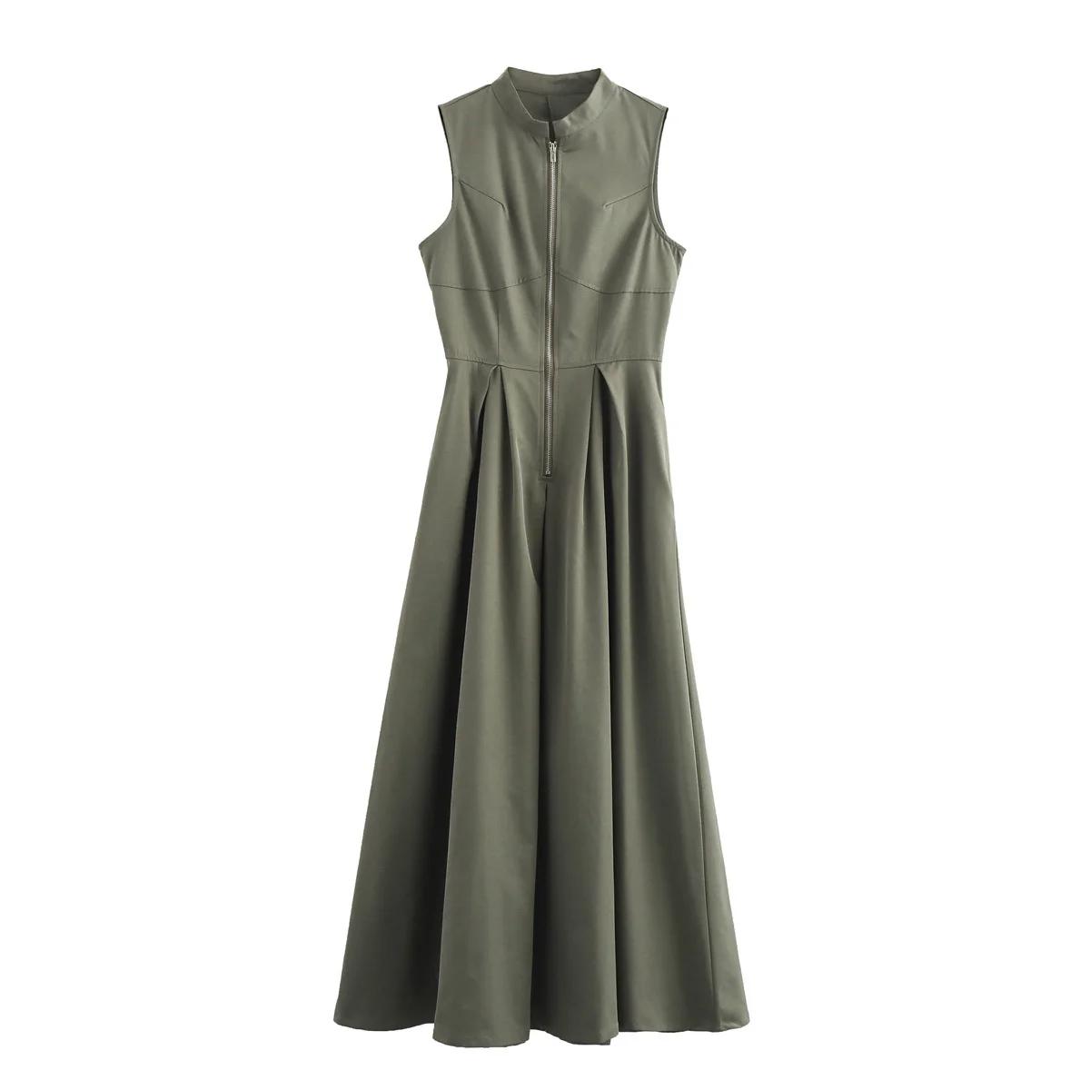 MUJER 2025 robes longues drapées pour femmes fermeture éclair sans manches robe Maxi femme vacances