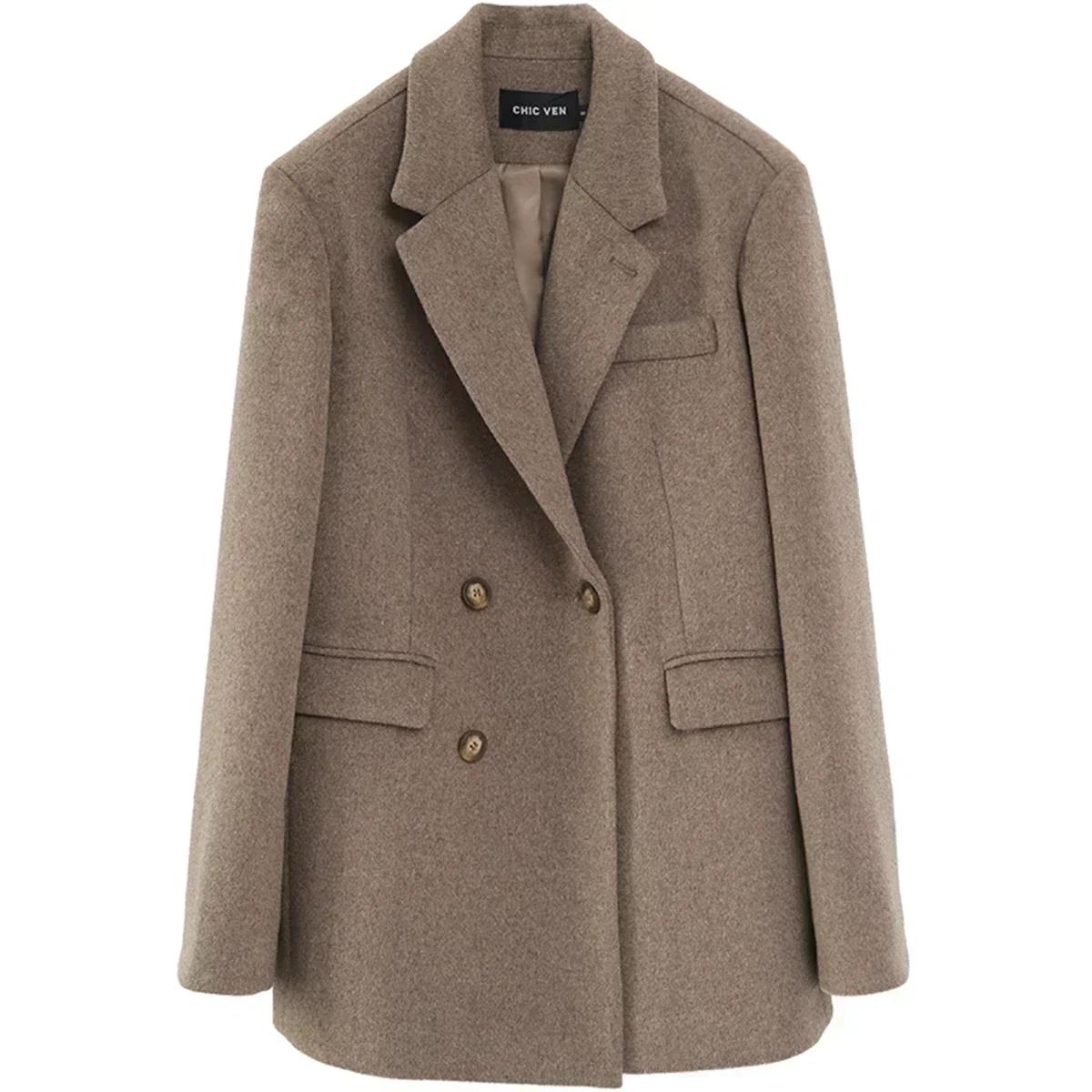 CHIC VEN femmes laine mélange manteau solide mi-long laine Blazer épais chaud Blouse femmes pardessu