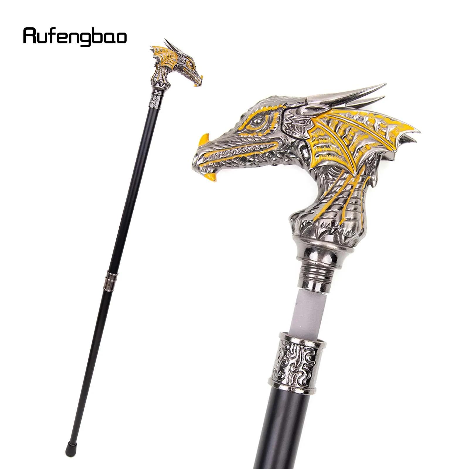 Bâton de marche tête de Dragon de luxe, 93cm, noir, or, avec plaque cachée, auto-défense, mode canne