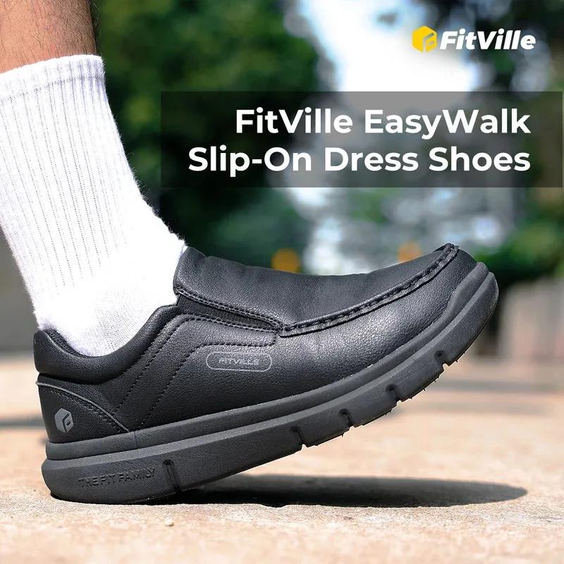Fitville chaussures en cuir pour hommes large largeur 2E chaussures décontractées à enfiler légères