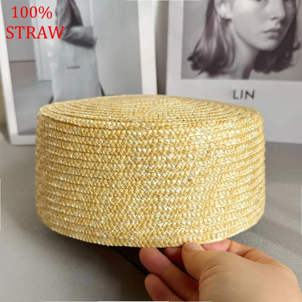 Chapeau Pillbox en Paille 100% Naturelle, Style Rétro Hôtesse de l'Air, Béret d'Été pour Femme, Chap