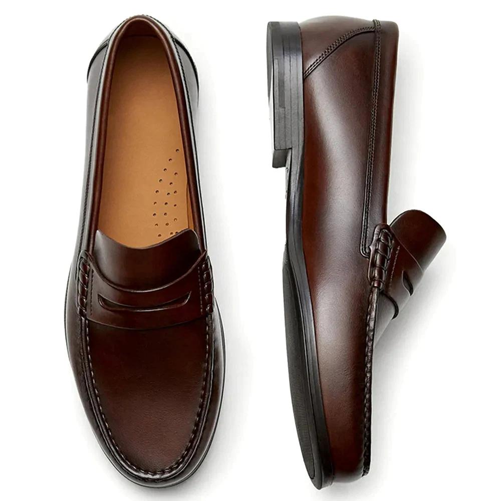 Mocassins à enfiler en cuir véritable pour hommes, couche supérieure Vintage, mocassins respirants,