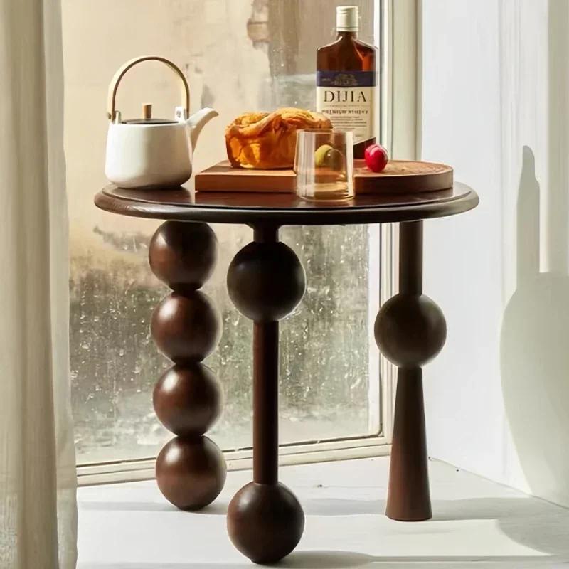 Table basse de luxe en noyer français, Table d'appoint ronde de rangement Vintage, Table de chevet d