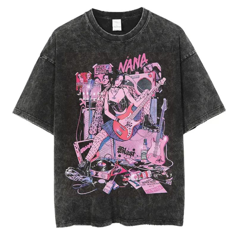 Anime japonais Nana Osaki imprimé Vintage lavé T-Shirt Harajuku Streetwear graphique T-Shirt été à m