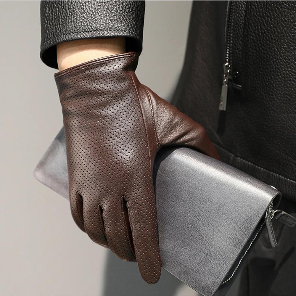 Gants en cuir de mouton véritable pour hommes, gants chauds d'hiver pour écran tactile, pour la cond