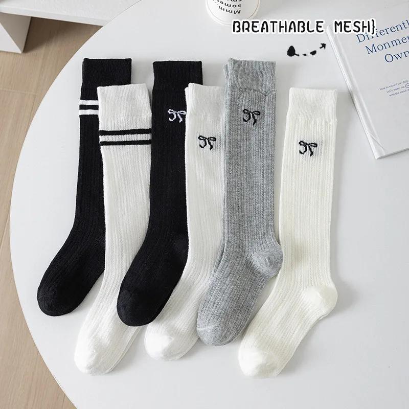 Chaussettes longues été filles style preppy genoux - Bas coton maille solide cuisse mode