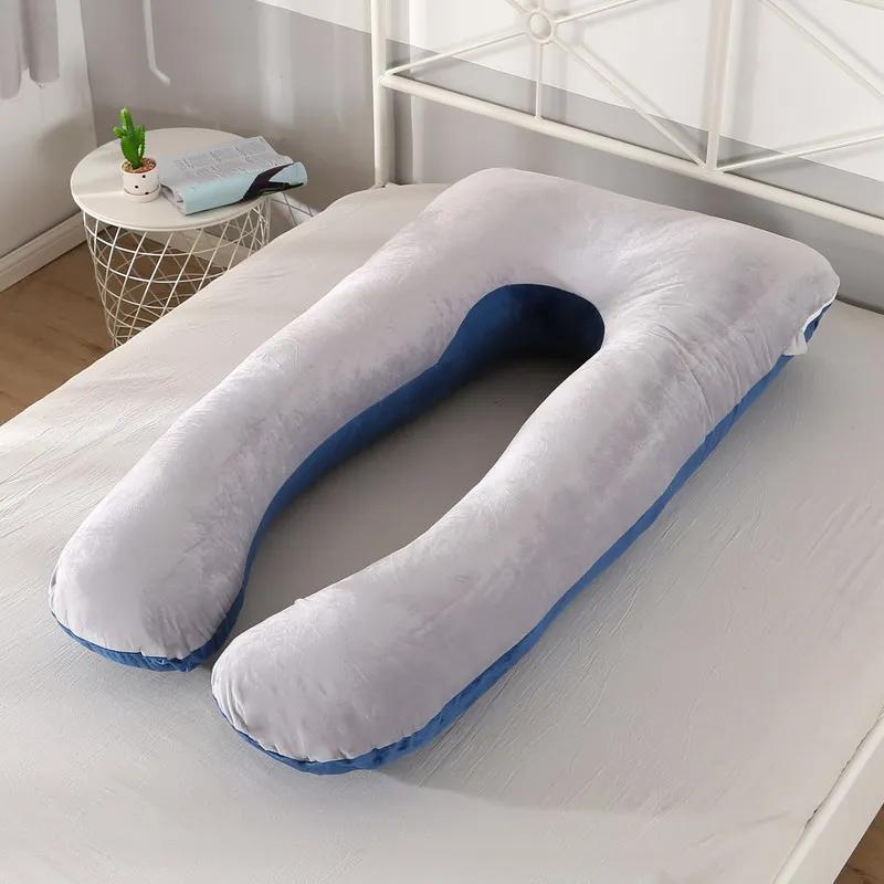 Coussin de maternité gris bleu 120x70cm - Coussin de grossesse en peluche douce pour dormir, soutien