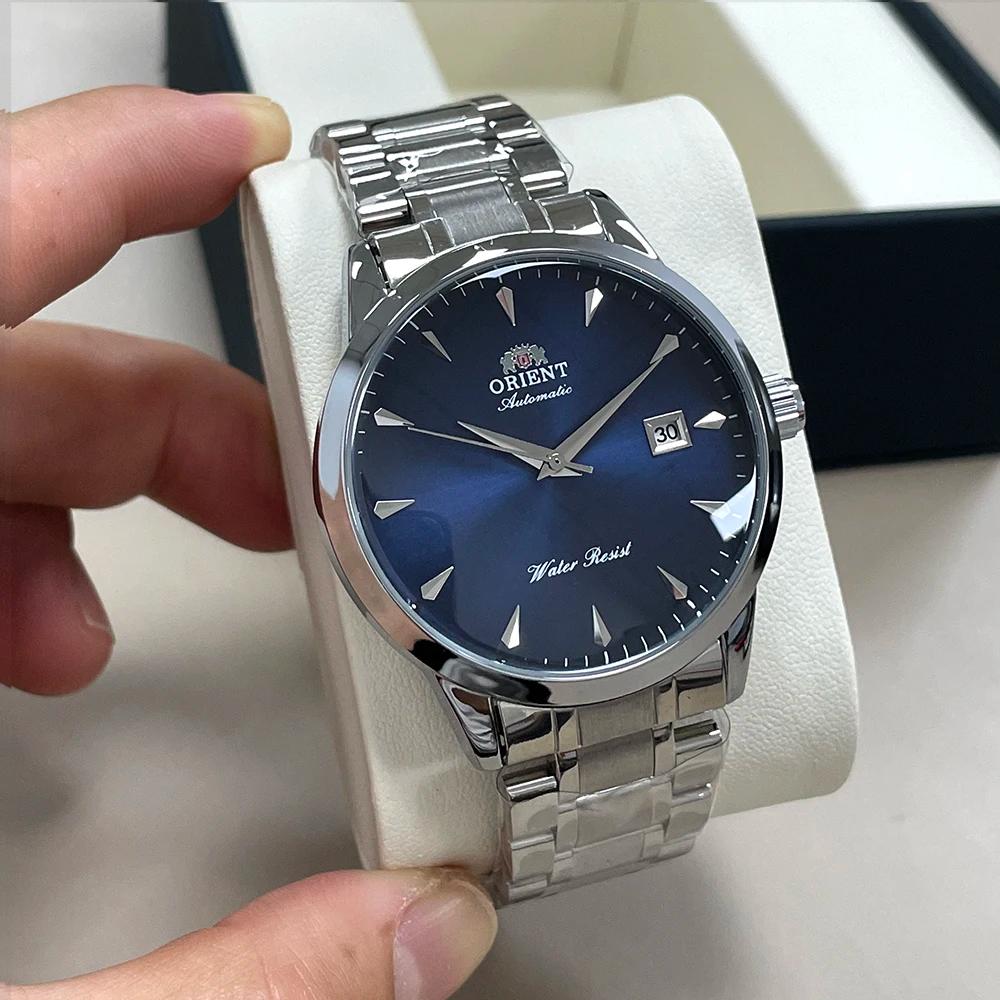 Montre automatique pour hommes Orient, bracelet en acier inoxydable à cadran noir, montre-bracelet d