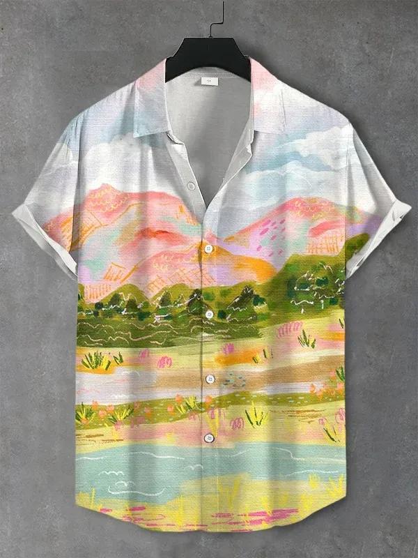 Beaux chemises graphiques pour hommes, chemises à revers boutonnées à manches courtes pour l'été, ha