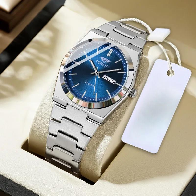 Montre pour hommes, montre à quartz de mode avec calendrier mince en acier inoxydable
