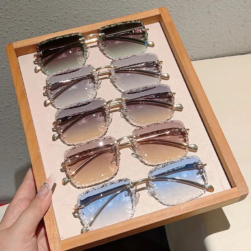 KAMMPT lunettes de soleil carrées sans monture hommes mode Vintage dégradé nuances décontractées fem