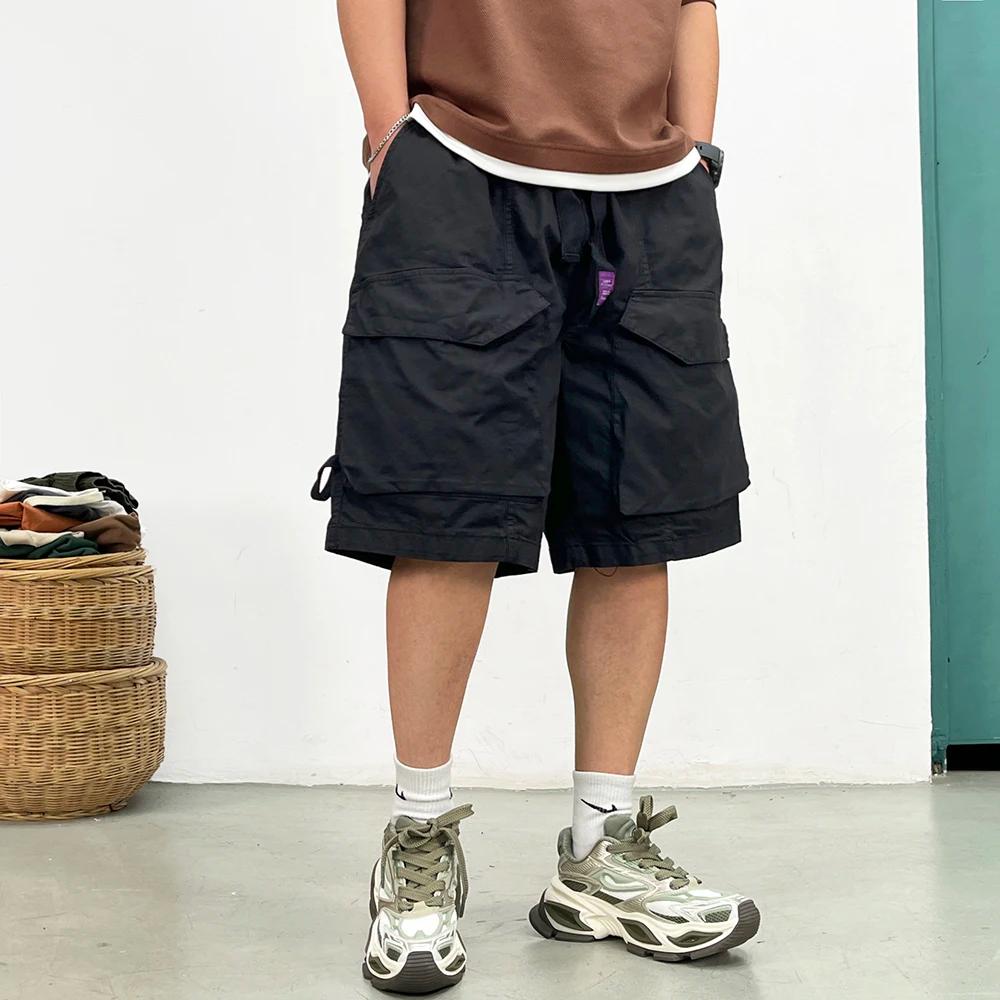 Short Cargo délavé de Style japonais pour hommes, Streetwear Vintage, Baggy, grandes poches, surdime