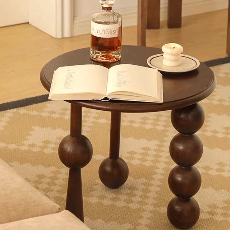 Table basse de luxe en noyer français, Table d'appoint ronde de rangement Vintage, Table de chevet d