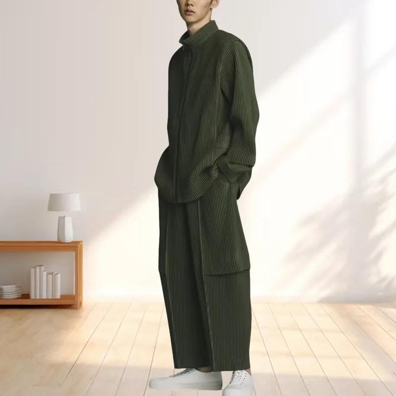 Miyake – veste plissée pour hommes, garde-robe, veste décontractée, ample, manches longues, fermetur