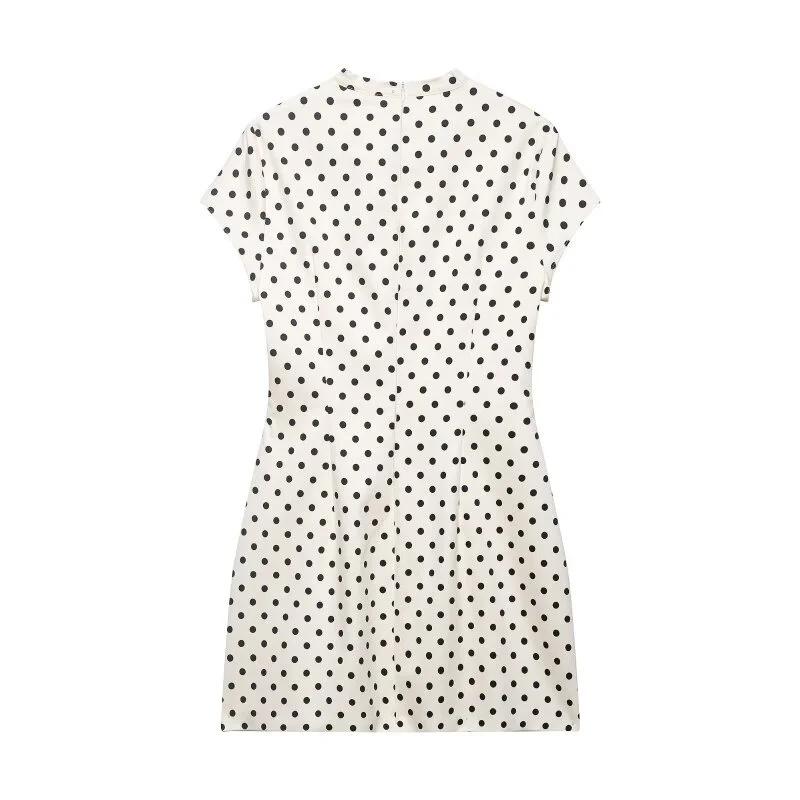 Mini-robe à découpes avec nœud papillon sur le devant, robe moulante à pois à manches courtes pour f